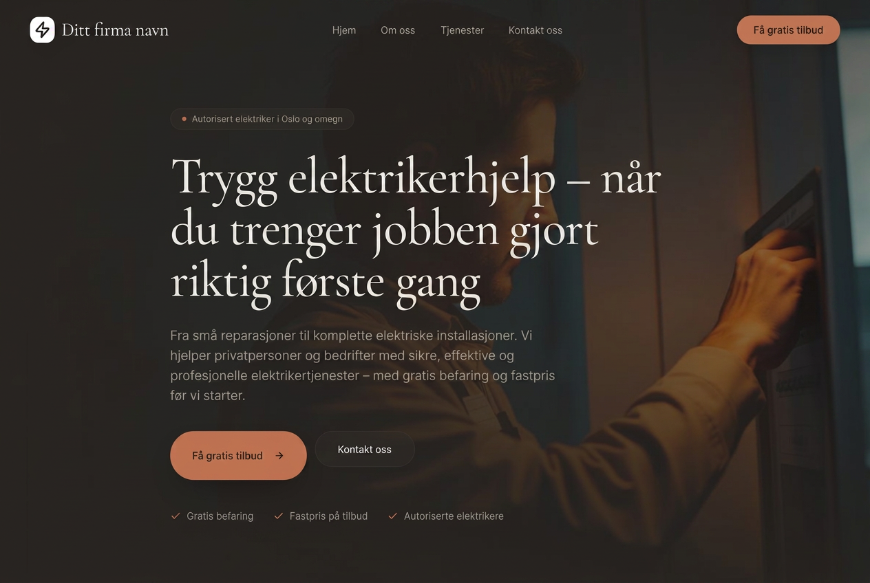 Forsiden av en nettside for elektriker