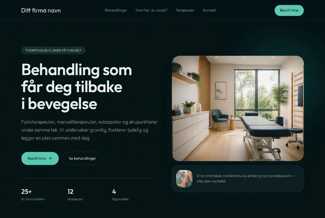 Desktopvisning av konseptdesign for fysioterapi