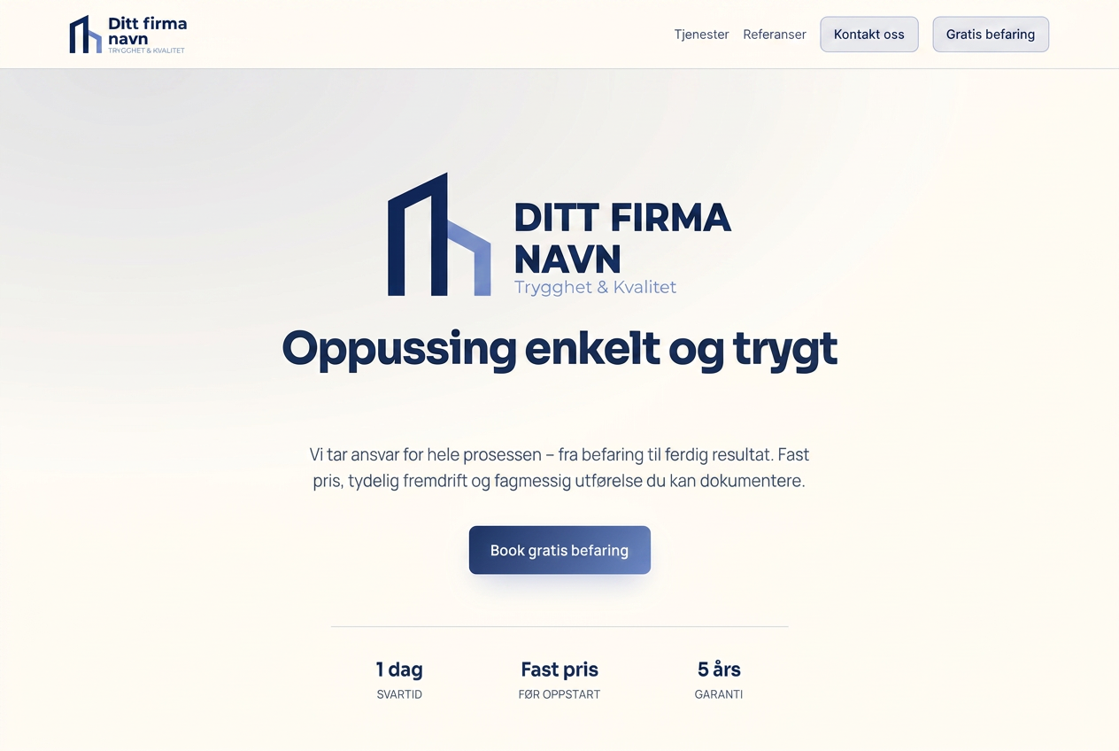 Forsiden av en nettside for tømrer